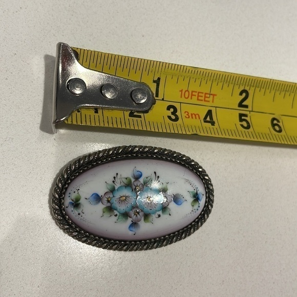 Vintage Russian Porcelain Hand Painted Flower Silver Filigree-Pendant & Brooch - Picture 5 of 8